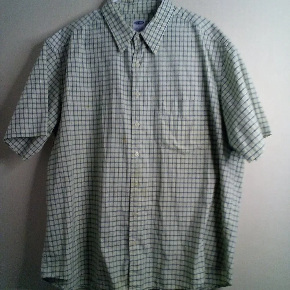 Old Navy Shirt Men XL Short Sleeve Button Up Plaid Casual Green